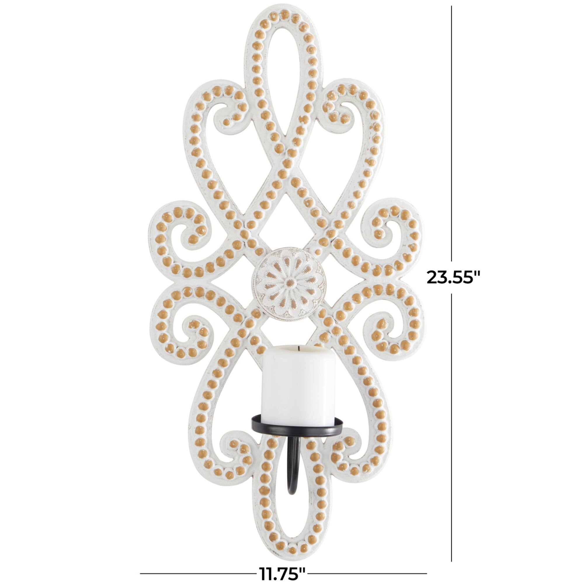 24" White Wood Beaded Pillar Scroll Wall Sconce